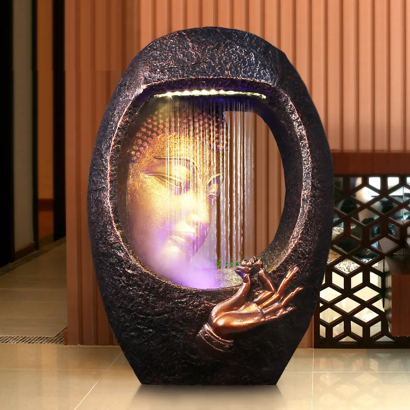 

TT Buddha Statue Fountain Water Decoration Living Room Floor Humidifier Office Zen Buddha Head Waterscape