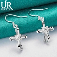 urpretty new 925 sterling silver cross aaa zircon drop earring for women wedding engagement party jewelry charm gift