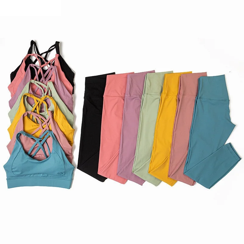 

2 шт., женские леггинсы с высокой талией и бюстгальтером