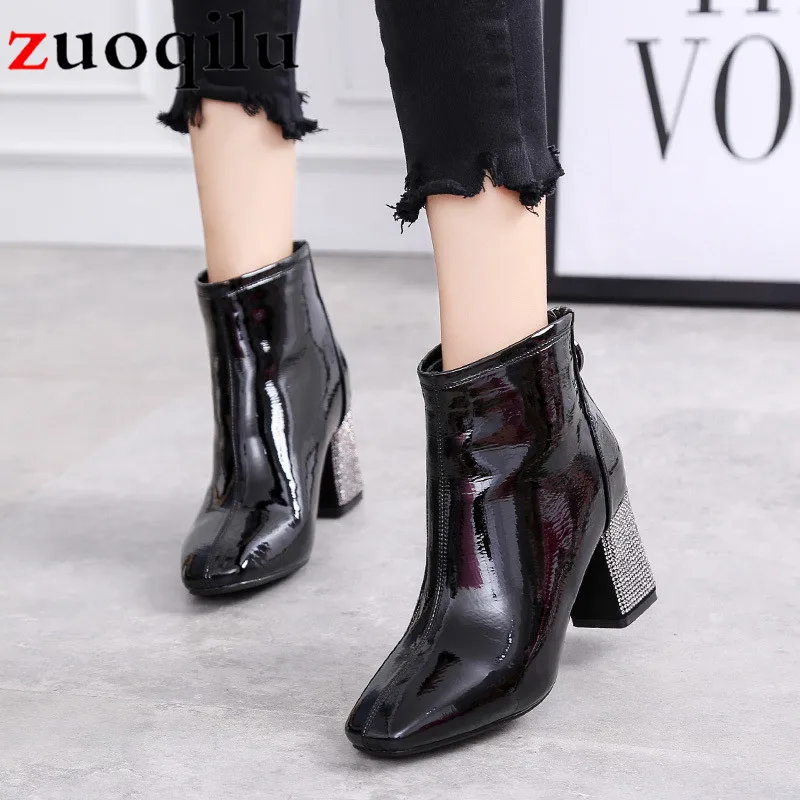 2019 шикарные женские ботинки из искусственной кожи сезон осень зима ботильоны с