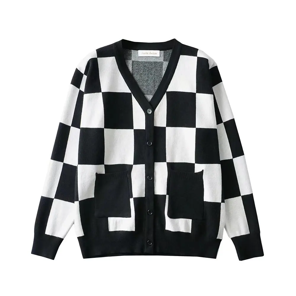 

Vintage Knitted Cardigan Sweater Women Patchwork knitting Coat V Neck Long Sleeve Knitwear Casual Loose Outwear Female Tops