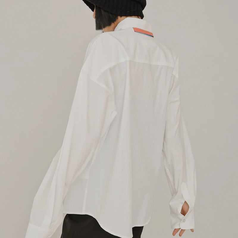 

White Blouses Women Casual Long Sleeve Cardigan Design Shirt Lady 2021 Spring Chest Knit Bandage Lapel Loose Blusas Tops Femme