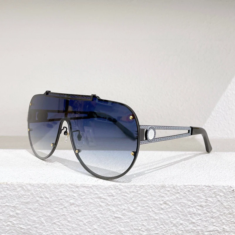 

Frameless Gradient brown one-piece large lens women's sunglasses VE4477 fashion men's glasses blue reflective anti-UV400