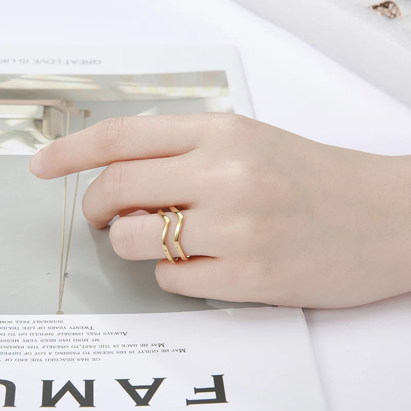 Unift простая двойная линия женские кольца из полированной нержавеющей стали