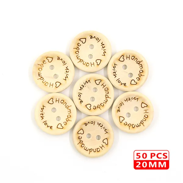 Love20mm Круглые пуговицы, 2 отверстия, деревянные пуговицы, прямоугольные пуговицы для шитья, аксессуары для одежды, пуговицы ручной работы для скрапбукинга, поделки, DIY50Pcs - Цвет: Love20mm