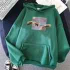 Худи женское оверсайз с ручным принтом, милая свободная уличная толстовка, худи, простой пуловер, корейский зеленый худи, 2021