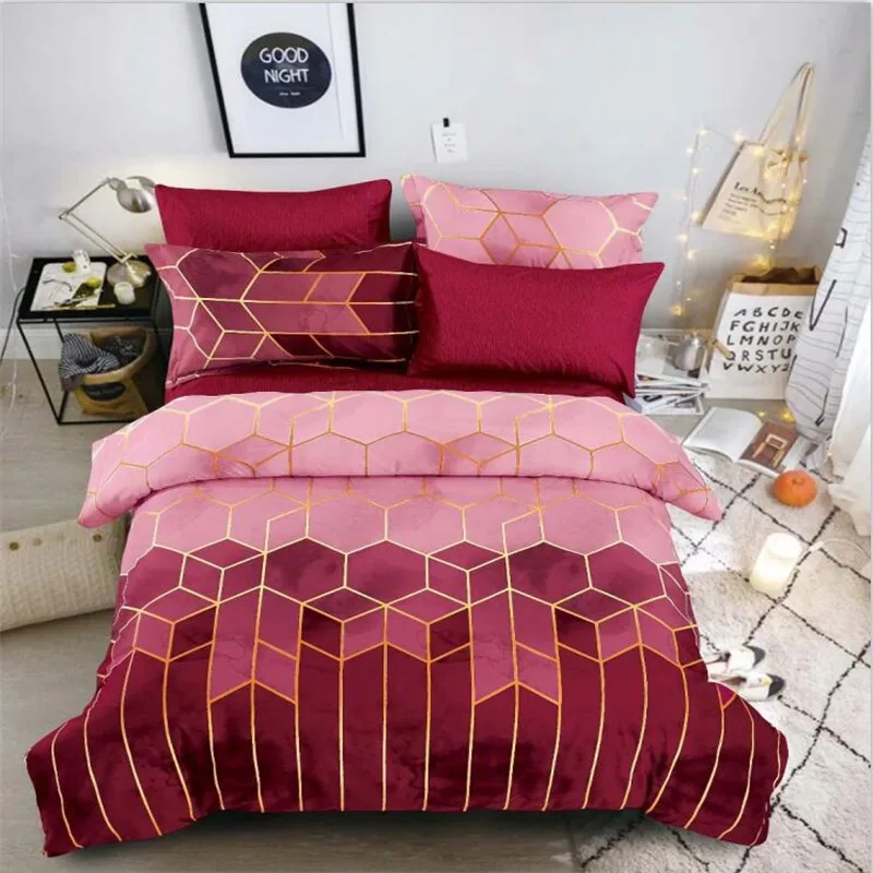 

Geometric Plaid gold plated duvet cover Nordic king bed bedding cover double bed quilt cover pillow case (no sheet)