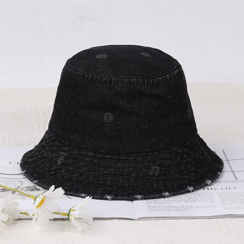 Панама женская из мытого хлопка Повседневная Уличная шапка с принтом в горошек