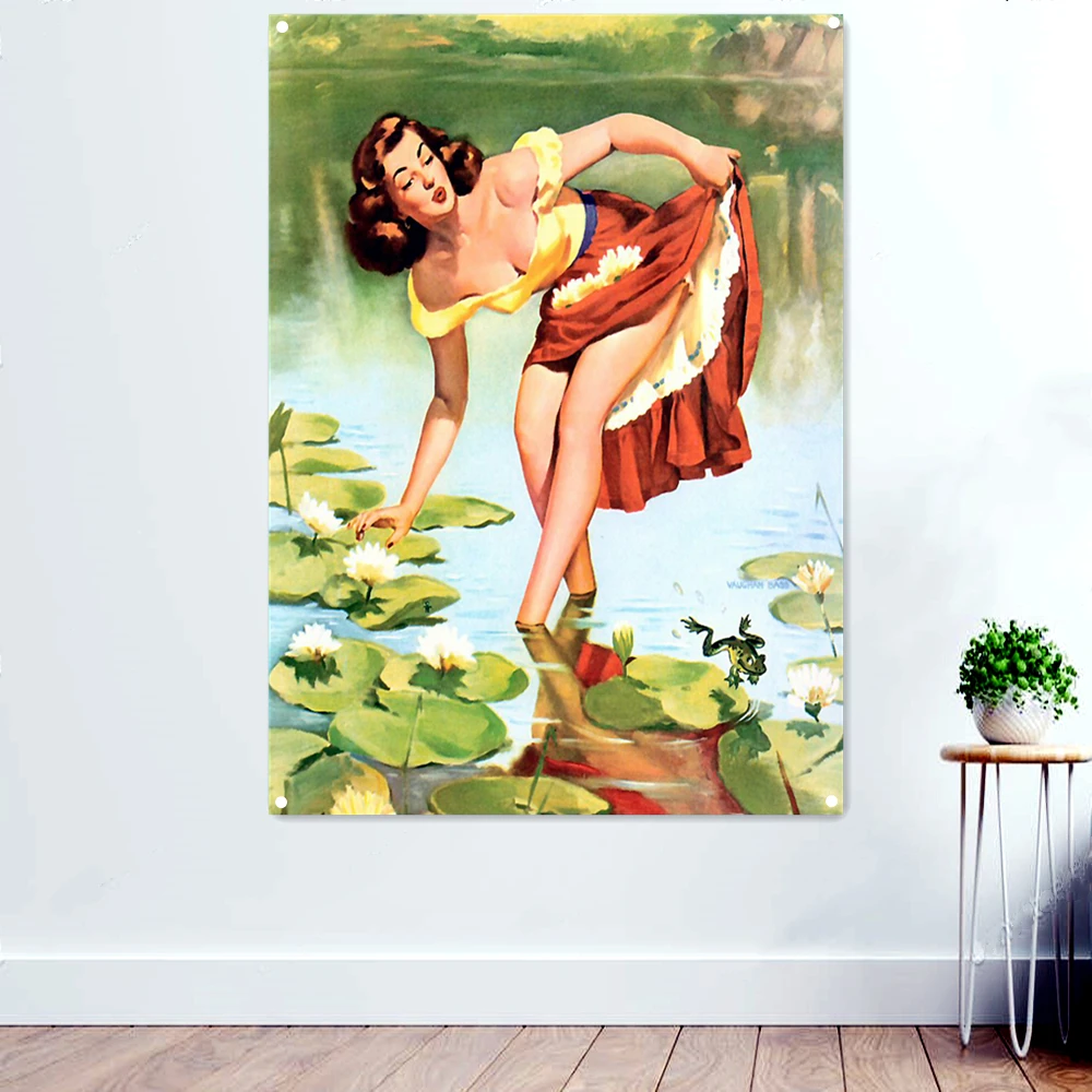 

Vintage Pin Up Girl Posters Decorative Banner Hanging Painting Tapestry Sexy Art Wallpaper Wall Sticker Flag Mural Home Decor E5