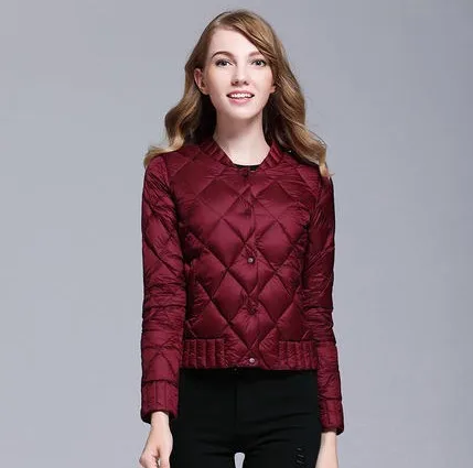 2019 новый зимний тонкий пуховик женский короткий параграф ромбовидная решетка