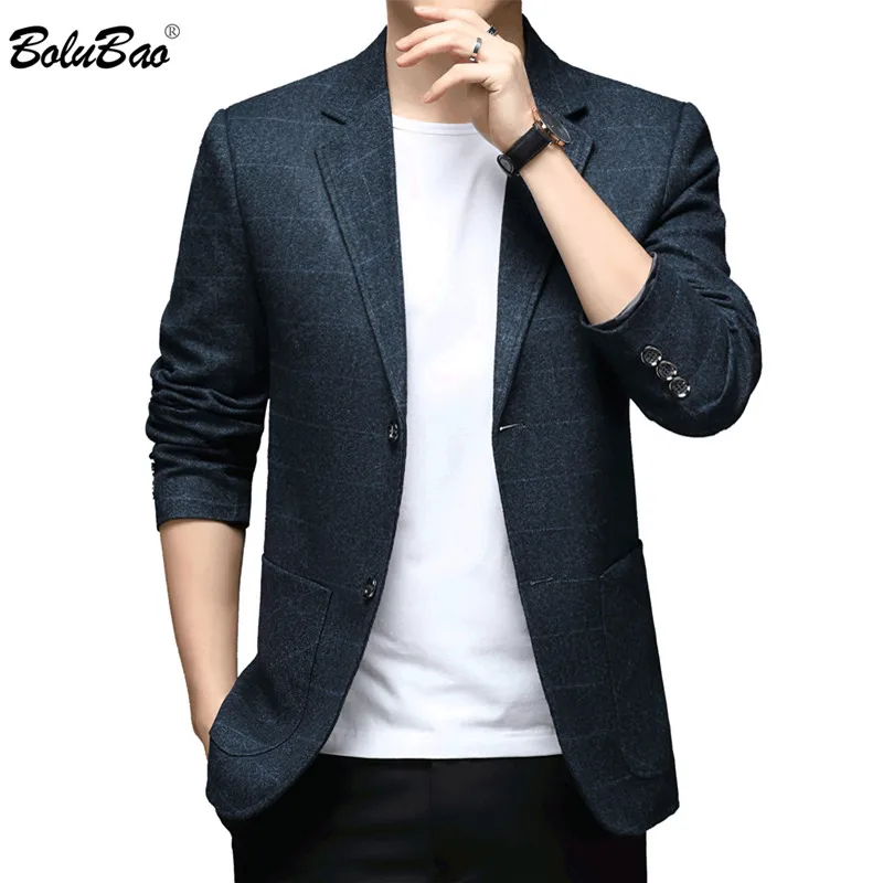 BOLUBAO 2021 New Business Casual Blazer Men Quality Brand Fashion Plaid Suit Jacket Slim Fit Single Breasted Blazers Coats Male