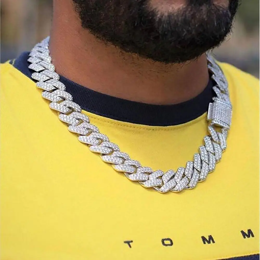 

New Fashion 20mm Miami New Box Big Clasp Cuban Link Chain Gold Necklace Iced Out Cubic Zirconia Bling Hip Hop for Men Jewelry