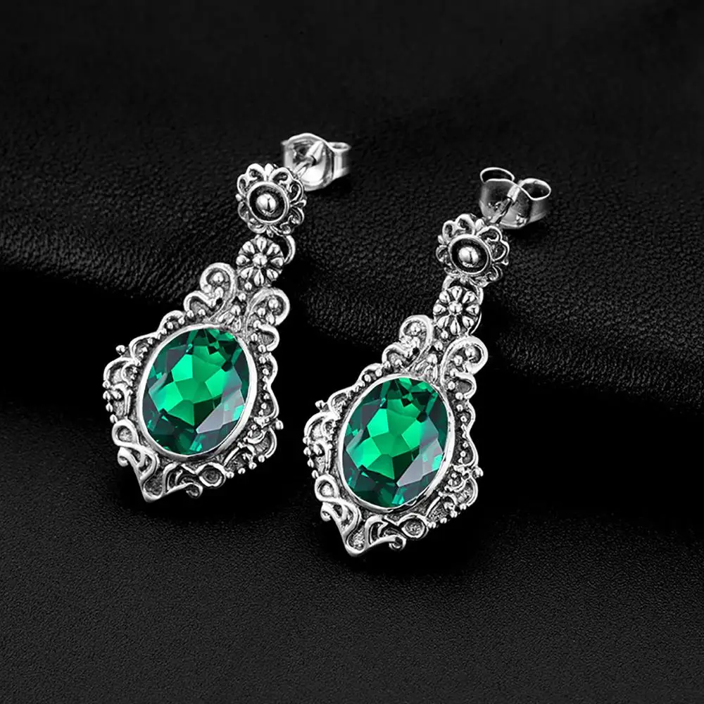 

Серебряные фотообои для женщин серебряные 925 Зеленые Изумрудные Серьги Ретро цветок резной Королевский дворец Стильные готические изыскан...