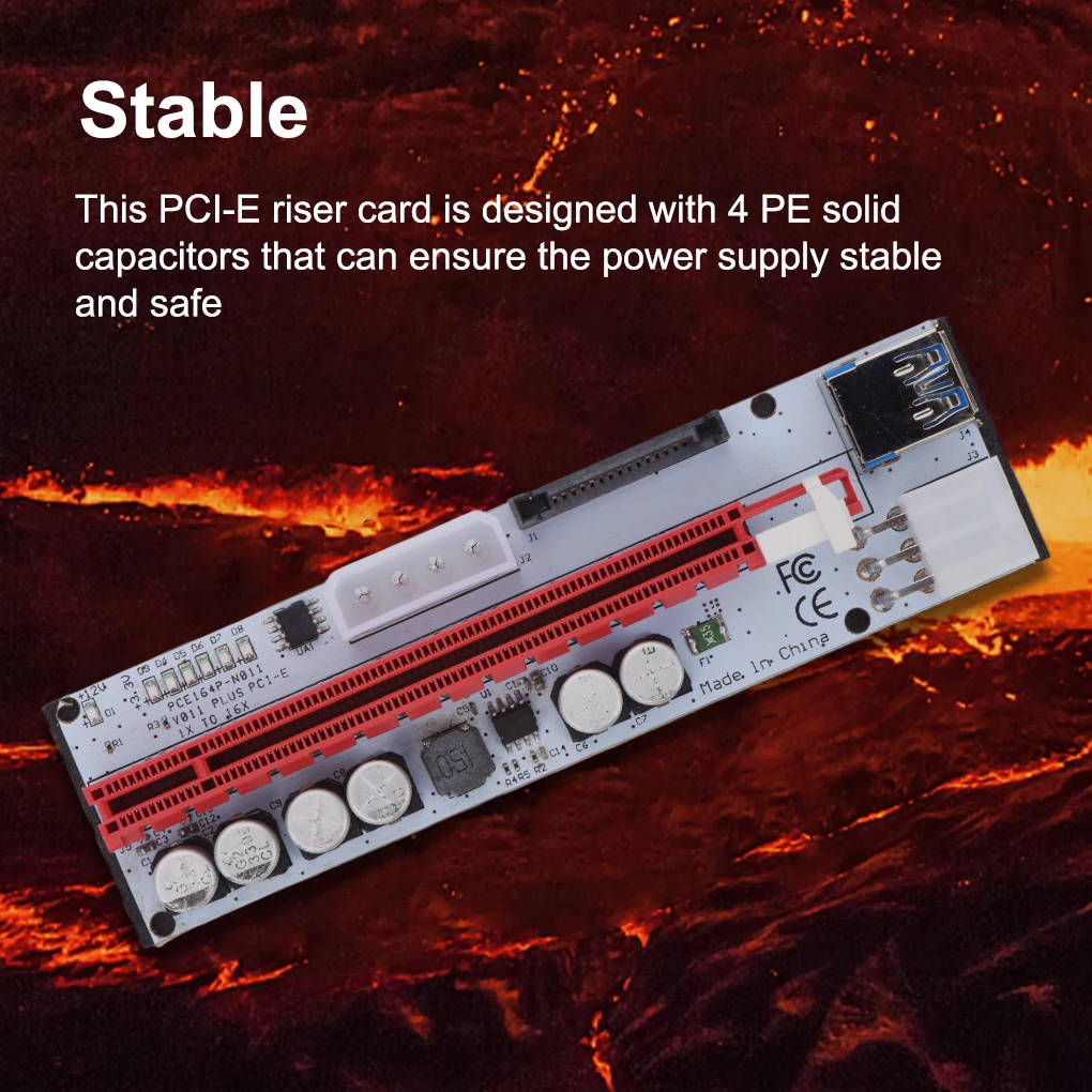 

PCI-E Riser Card 1x to 16x Adapter Board USB 3.0 GPU Extender with LED Dynamic Indicator Light For Video Card