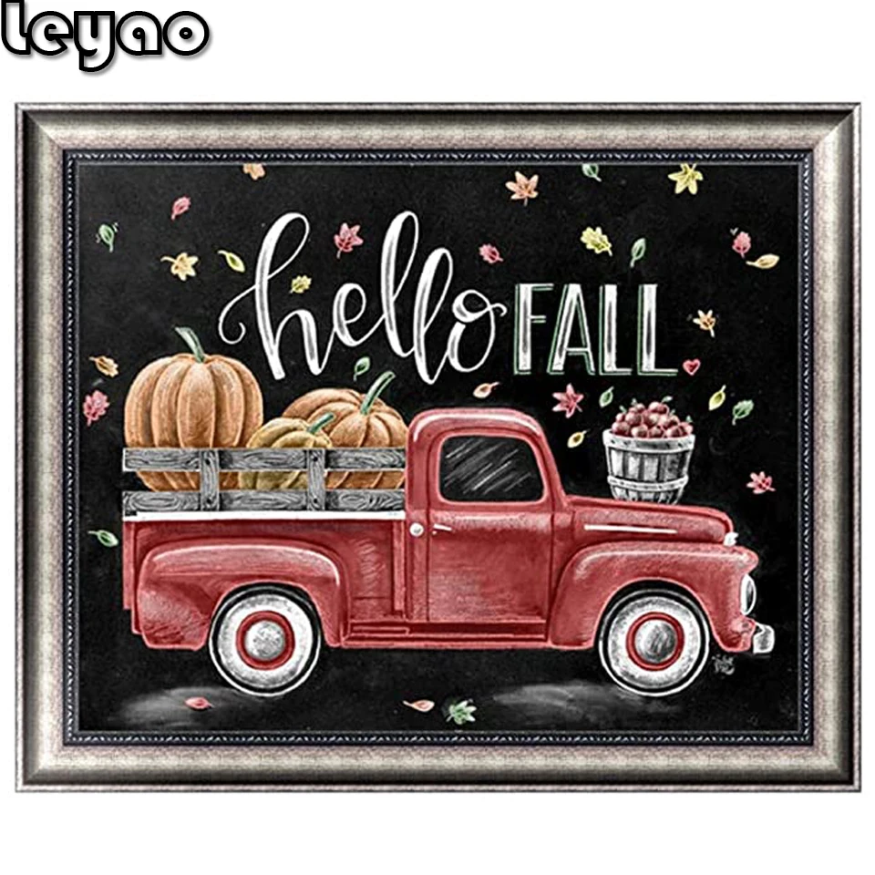 Алмазная картина сделай сам квадратная Рождественская с красным грузовиком