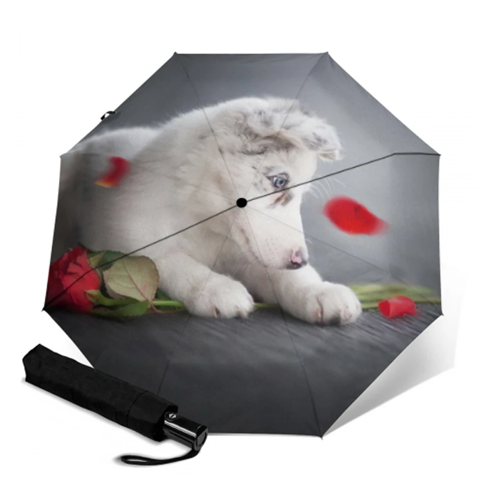 Креативный автоматический зонт от солнца и дождя складной тройной открытый