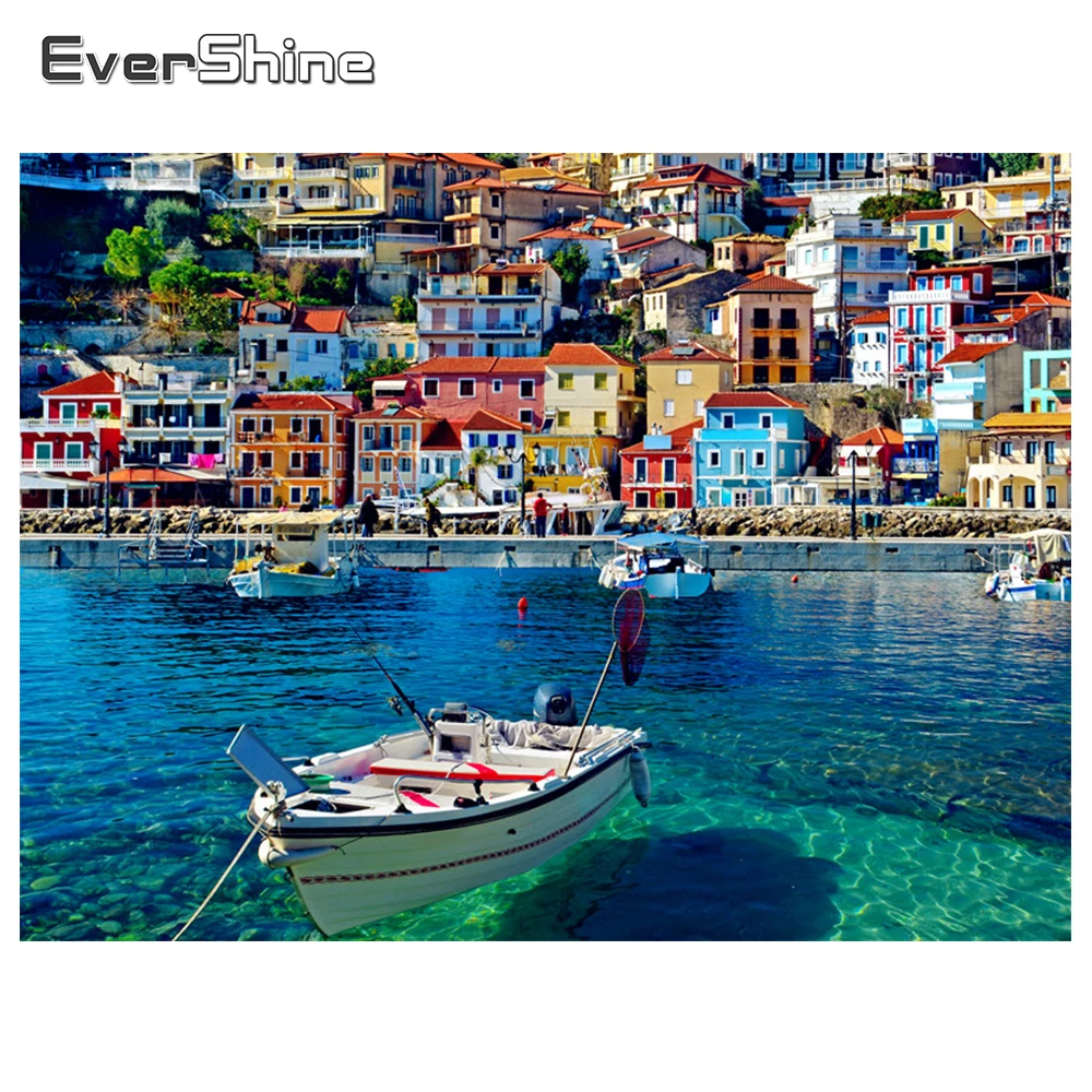 

Алмазная 5D Вышивка EverShine с городским пейзажем, полноразмерная картина из страз, морская мозаика, наборы для вышивки крестиком, домашний деко...