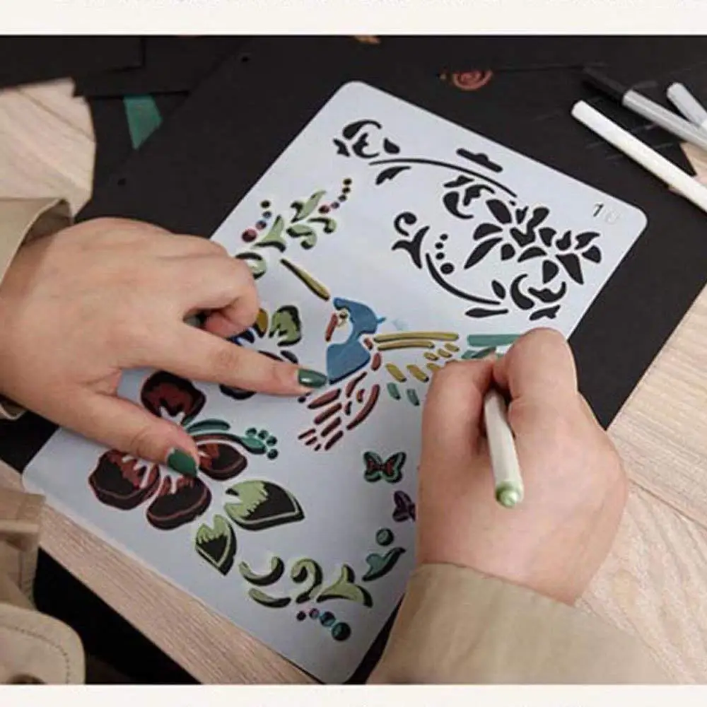 

10Pcs Drawing Painting Stencils Scale Template Set 8.3 X 11.7 inch, Plastic Shape Scrapbook Stencils Graphics Stencils for Child