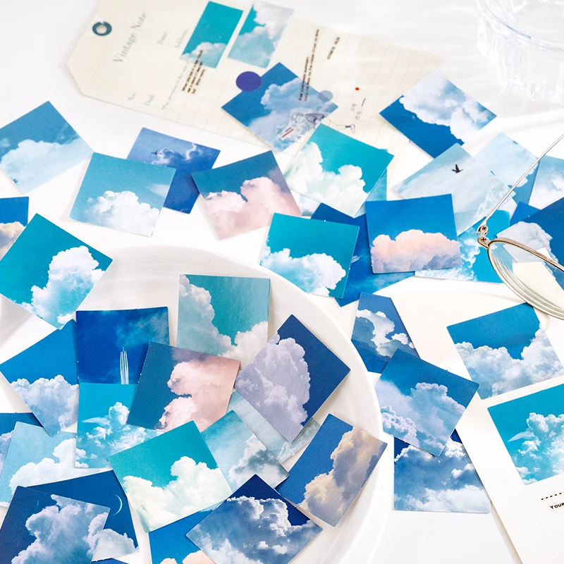 

46pcs/pack ins wind blue sky and white clouds creative boxed stickers Handmade Adhesive Paper box mini Sticker Scrapbooking