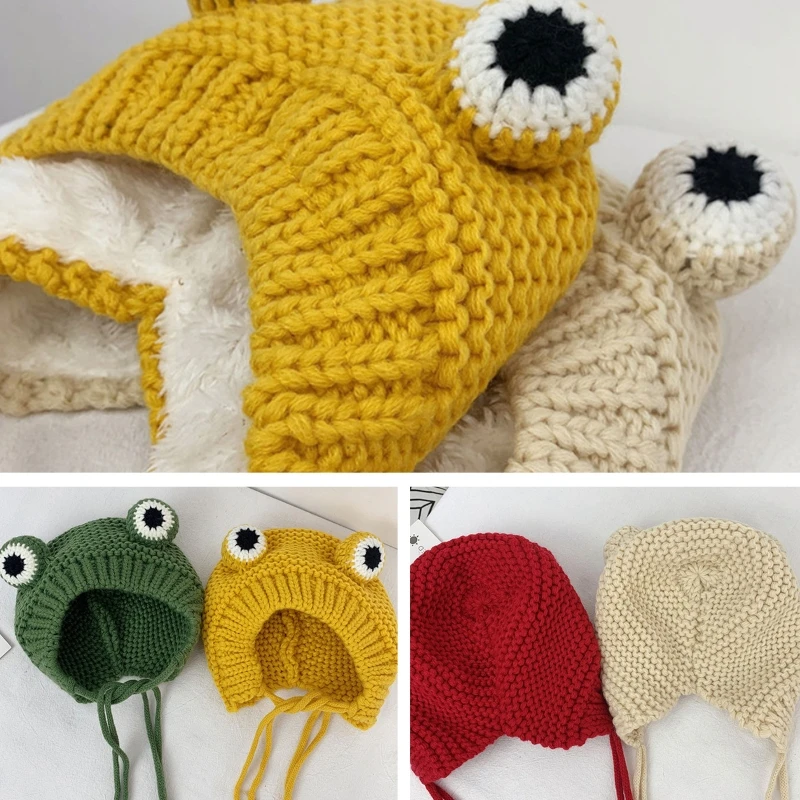 Детская Зимняя Теплая Вязаная Шапка-бини в форме лягушки с героями мультфильмов