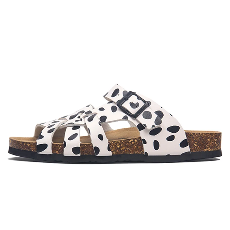 

Size 35-45 Summer Style Leather Print Weave Men Women Cork Slipper Casual Outside Beach Slides Metal Buckle Couple Clogs Shoes