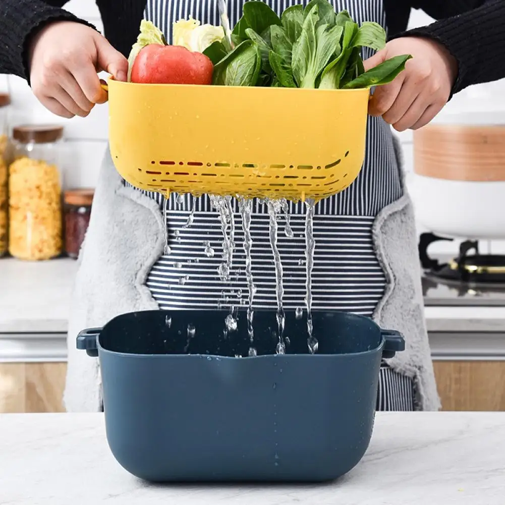 

Double Layer Kitchen Fruit Vegetable Washing Strainer Plastic Draining Basket