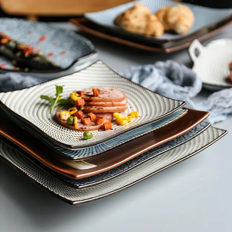 

9 Inch Dinner Plate Tableware Sets Ceramic Sushi Plate Fish Dinner Dishes Porcelain Rectangle Square Household Food Dinnerware