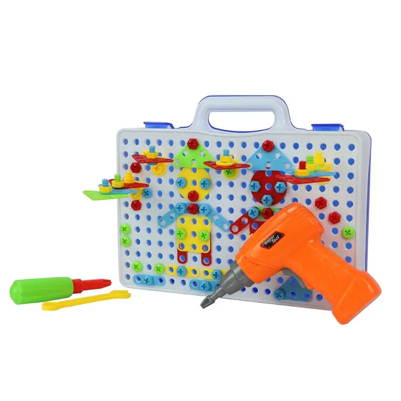 

240Pcs 3D DIY Plug Assemble Game Plastic Screws Puzzle Toy Mini Electric Drill Baby Learning Educational Tool Children Gift