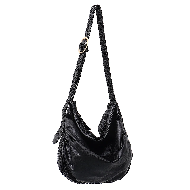 BLACK CEZIRA, большие мягкие повседневные женские сумки, для девушек, из искусственной кожи, школьная сумка, для девушек, регулируемый тканый ремень с пряжкой, сумка-мессенджер и сумка на плечо - Цвет: BLACK