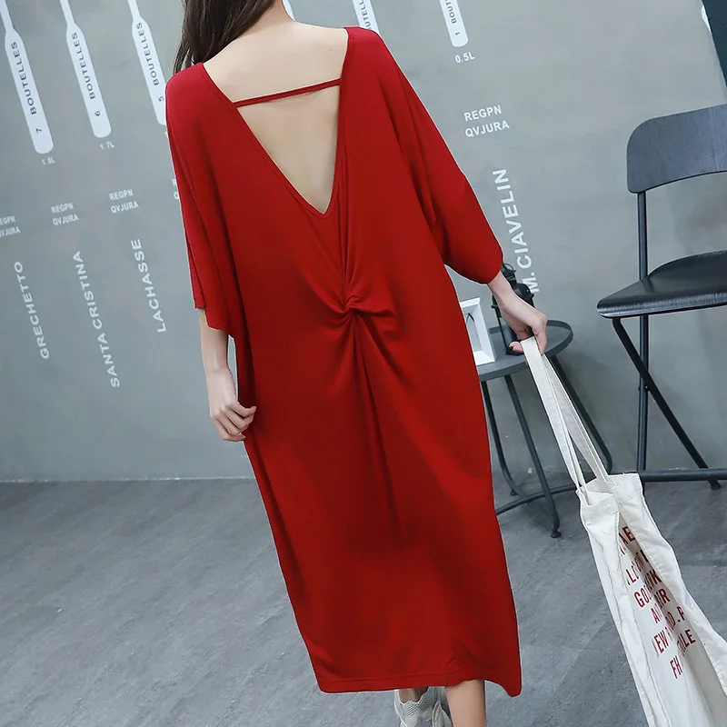 

2021 New Summer Large Size Dress Female Nightshirt Fat Mm Loose Long Nightgowns Women Sexy Backless Modal Cotton Nightdress