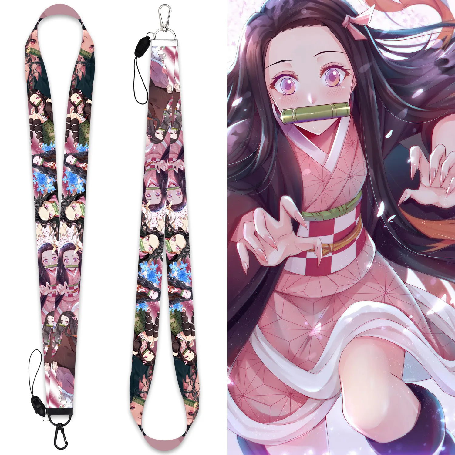 

Demon Slayer's Blade Key Chain Nidouzi Ribbon Keychains Length and Short Style Mobile Phone Lanyard Detachable Card Rope Keyring