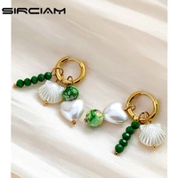 y2k shell heart pearl stainless steel earrings for women green glass beaded dangle hoop earring girls unusual statement jewelry