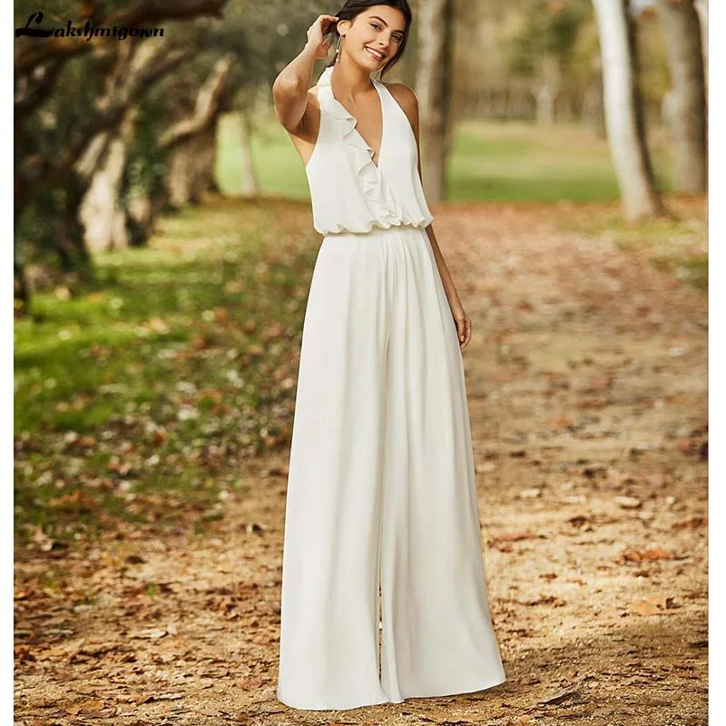 Женский шифоновый комбинезон с лямкой на шее Пляжное простое свадебное платье до
