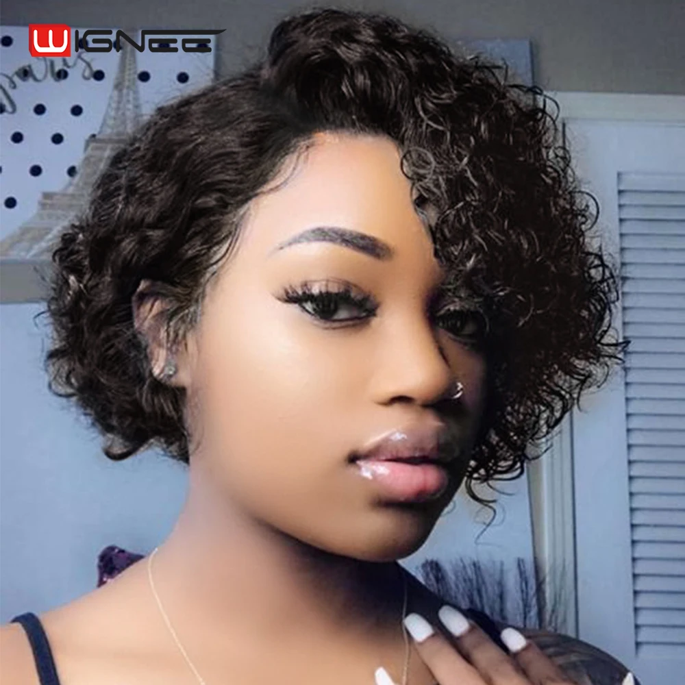 

Wignee Natural Human Wig Short Cruly Bob Wig 150% Density Kinky Curly Black Hair Brazilian Curly Human Hair Wigs for Black Woman