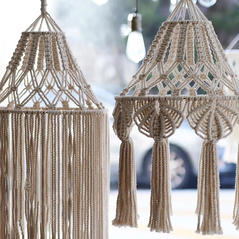 

Home Decor Nordic Style Chandelier Ceiling Light Hanging Lamp Cover Tassel Hand-knitted Lampshade Bedroom Modern Pendant Wedding