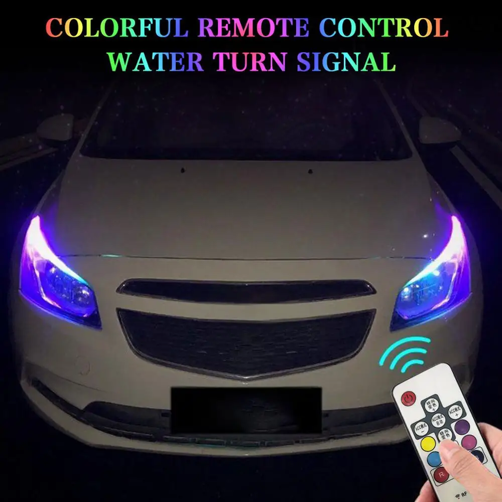 2шт 60 см RGB DRL тонкий Янтарный последовательный гибкий светодиодный для головной