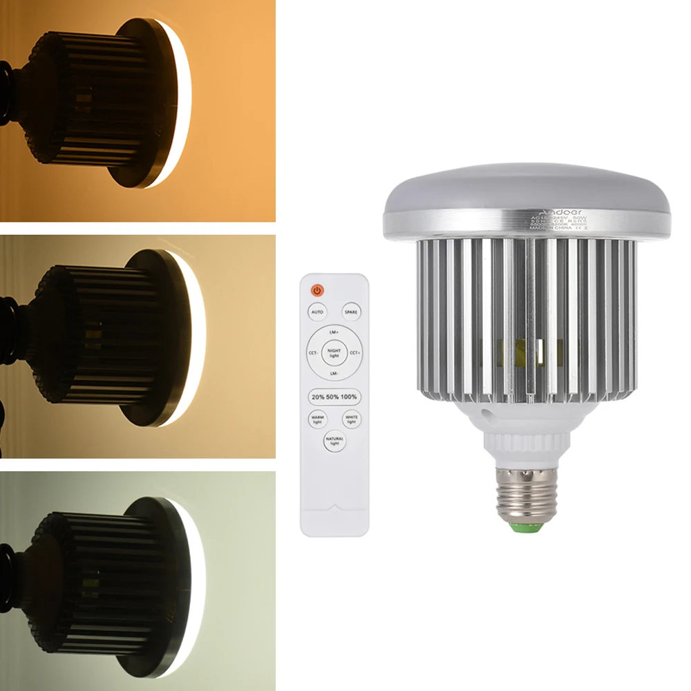 Andoer E27 50W Светодиодный светильник Регулируемая яркость и цветовая температура 3200K