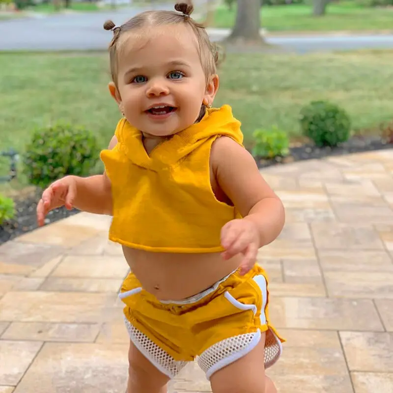 

2PCS Kids Baby Girl Sleeveless Hooded Tops Pants Tracksuit Summer Outfit 1-6Y Toddler Infants Summer Clothes Clothings Sunsuits