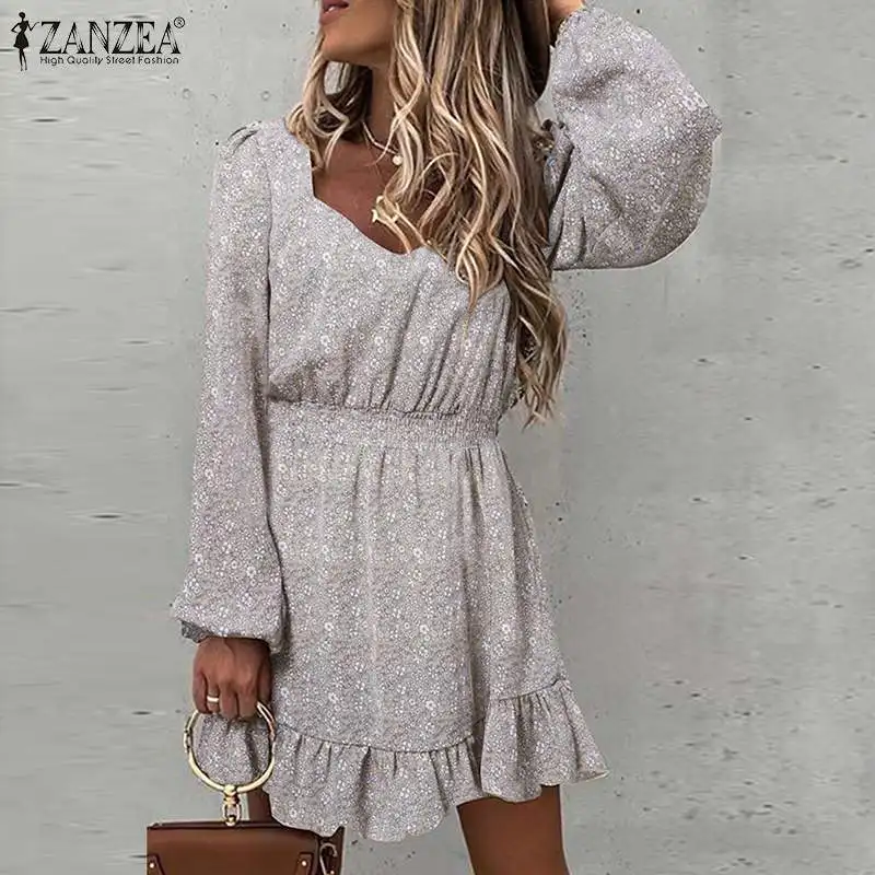 

Женский сарафан ZANZEA Bohmian, осень 2022, платье с оборками, винтажное праздничное платье с длинным рукавом и цветочным принтом, женское платье