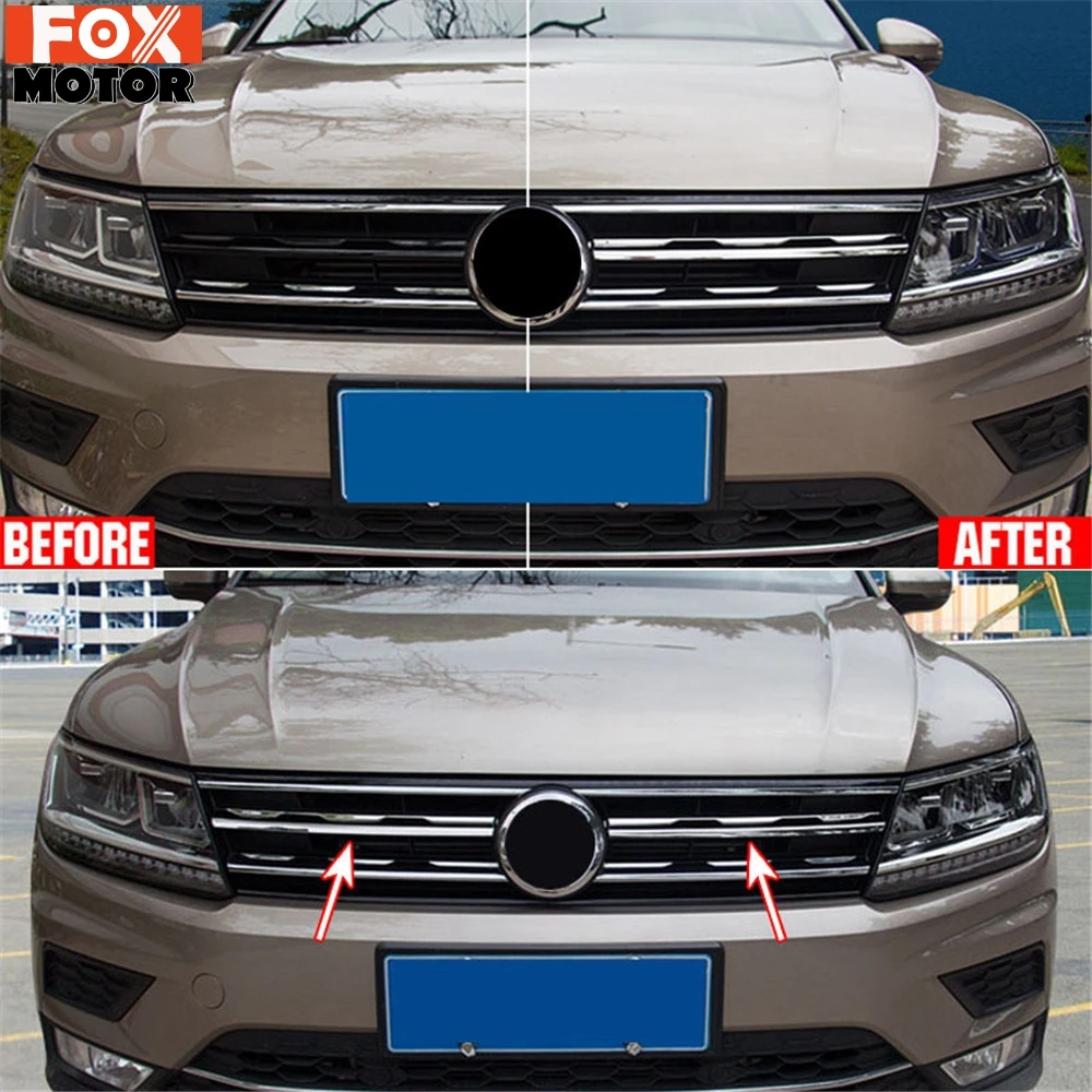 For VW Tiguan Mk2 2016 2017 - 2021 Chrome Front Mesh Grill Bumper Cover Trim Insert Bonnet Garnish Molding Guard Protector | Автомобили и