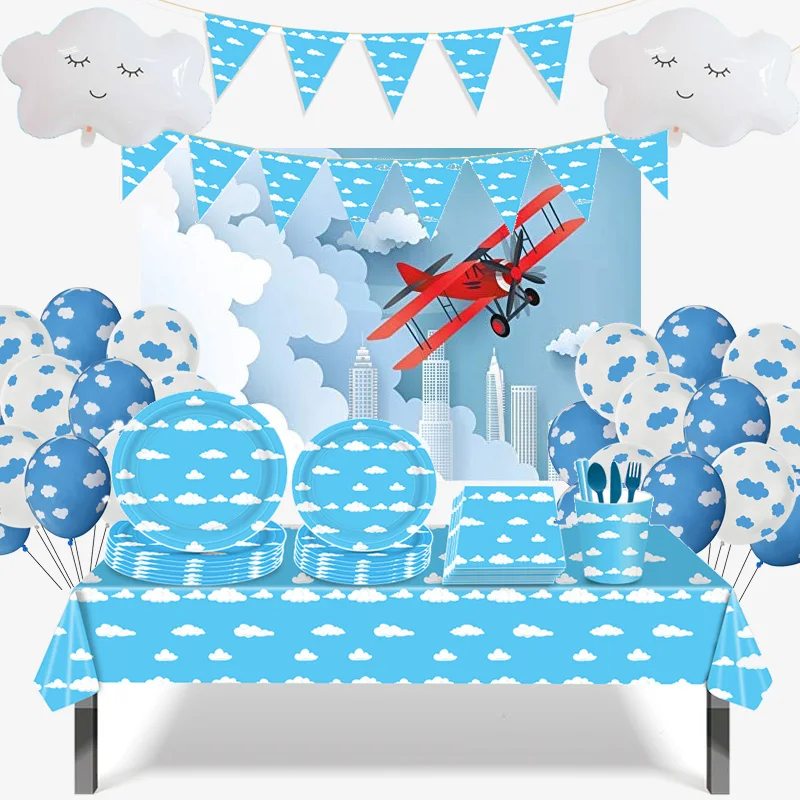 

Blue sky white clouds Decoration Movie Birthday Decor Party Supplies Adult Cosplay Disposable Tableware Baby Shower Birthday
