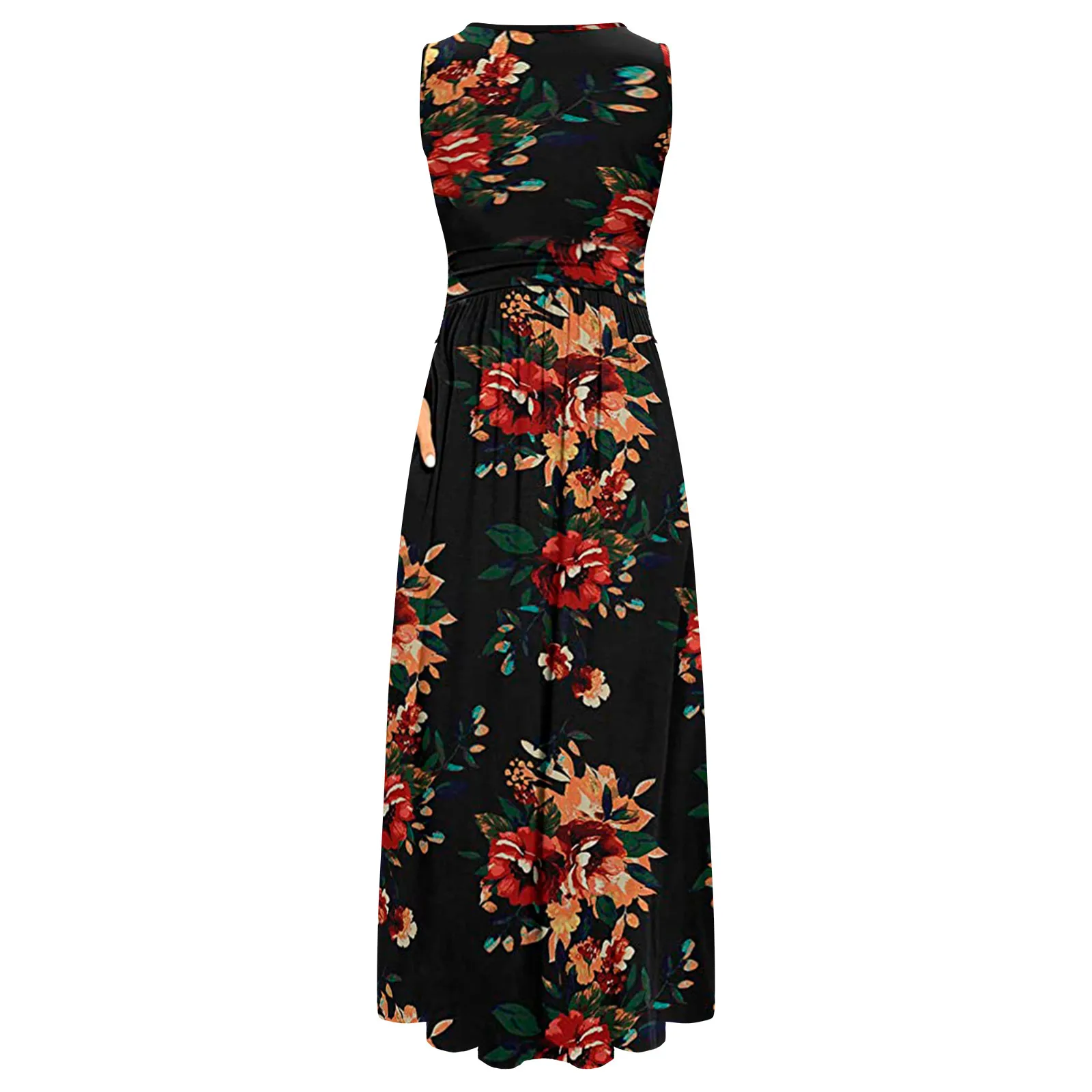 

Fashion Women's Long Dress Summer Casual Sleeveless V-Neck Flower Printed Dress Ladies Slim High Waist Maxi Dress