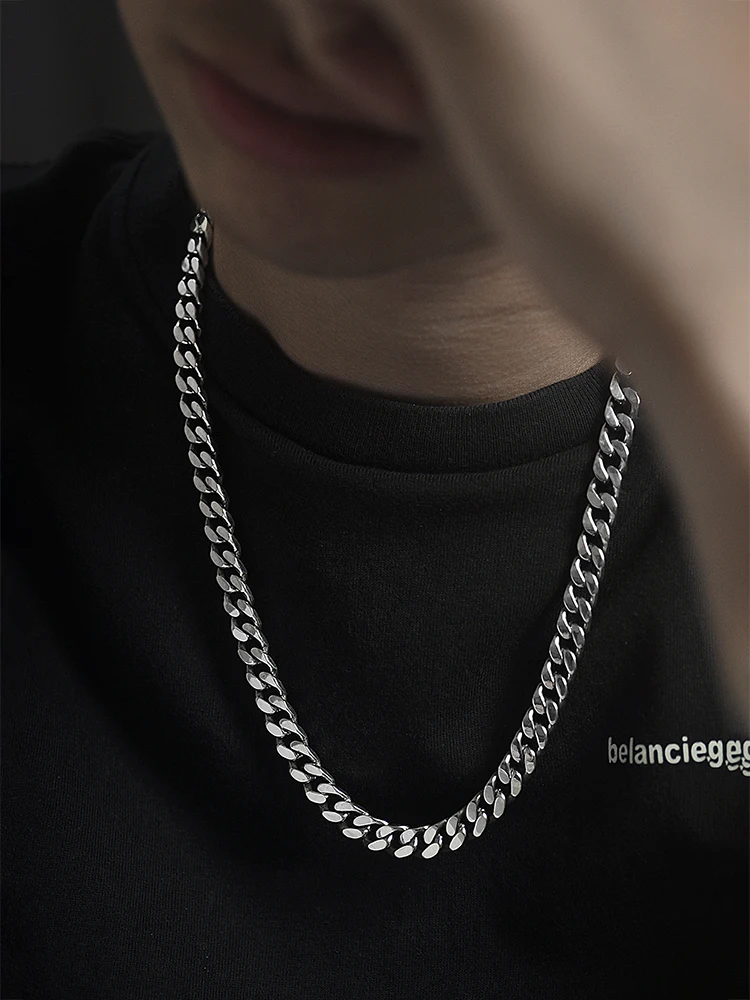 

New Fashion Solid 925 Sterling Silver Necklace Heavy Chain Jewelry for Men Rock Male Rough wild basic Cuban Necklace 8mm width