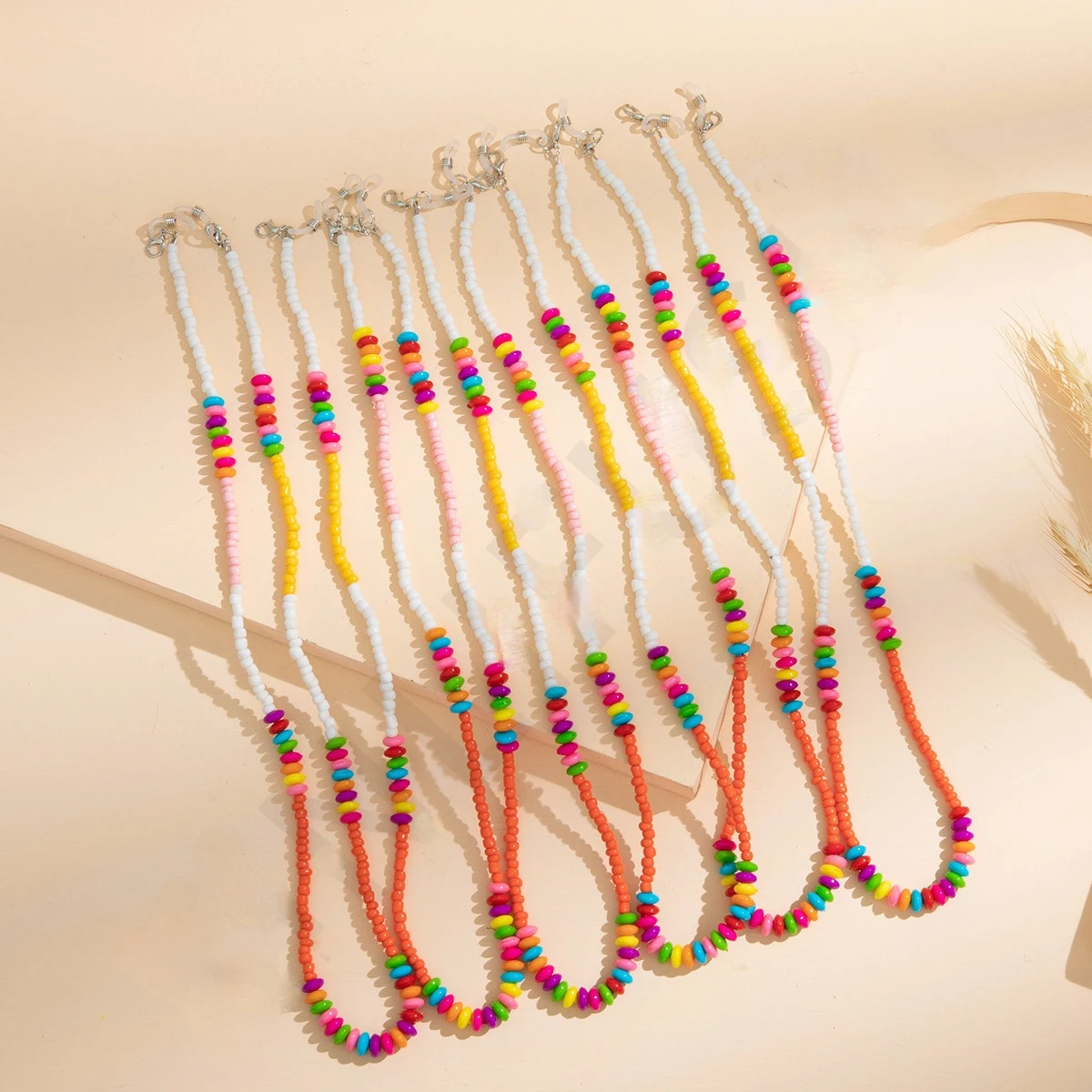 

61cm Candy Color Bead Hanging Neck Chain Multicolor Children Anti-lost Eye Clips Eyeglass Lanyard Holder Strap