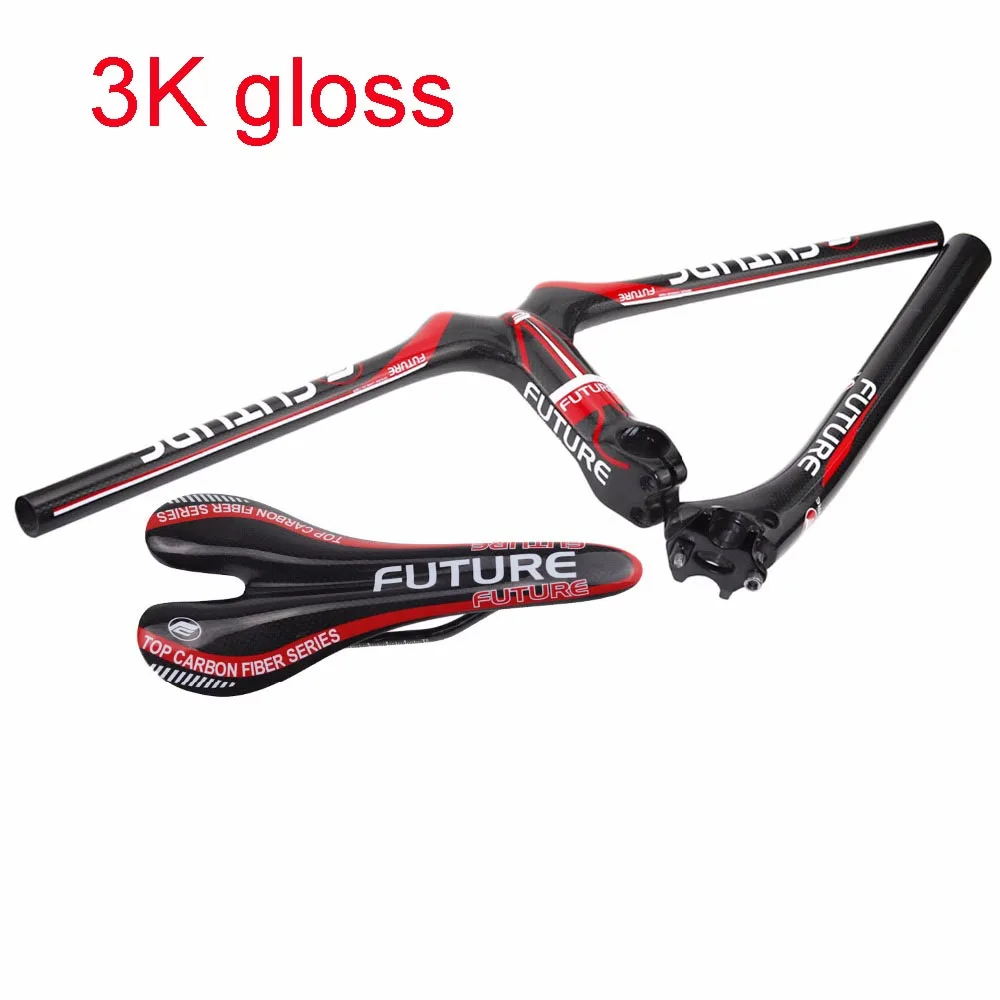 3K gloss Аксессуары для велосипеда из углеродного волокна future full carbon fiber saddle/seatpost/MTB Интегрированный руль с Карбоновым стержнем три пирога - Цвет: 3K gloss