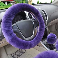 3pcs winter purple steering wheel coverhandbrake cover car automatic covers warm super thick plush gear shift collar new