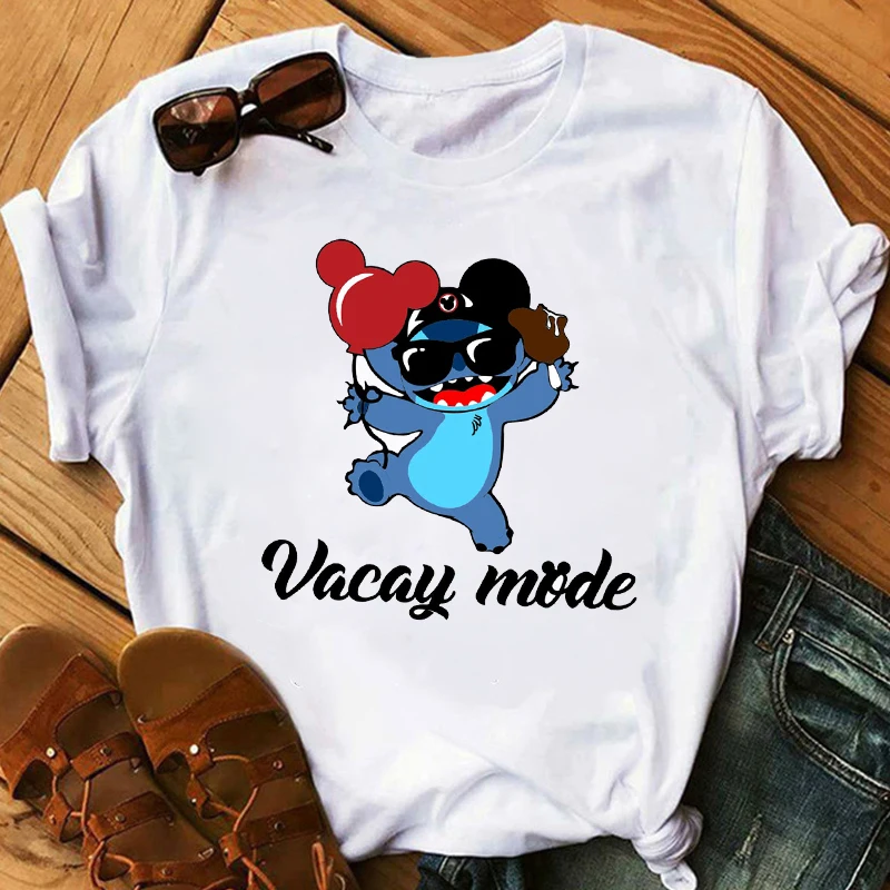 Женская модная футболка Lilo Stitch Harajuku Kawaii, футболки с милым мультяшным принтом, Женская Повседневная футболка, милые повседневные топы