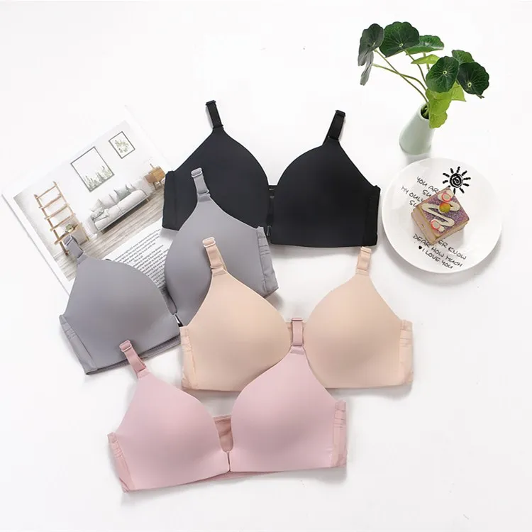 New Front Closure Seamless Sexy One Piece Push Up Underwear for Women Wireless Summer Thin Cup Solid Cross Tie Small Breast