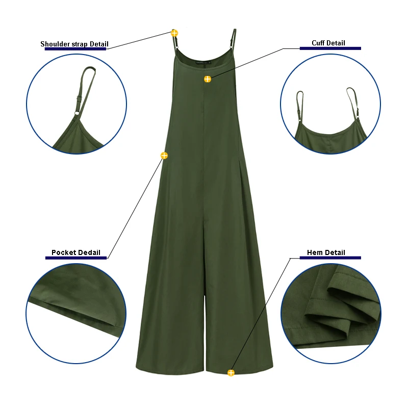 

Elegant Wide Leg Pants Women Summer Jumpsuits ZANZEA 2021 Casual Spaghetti Strap Rompers Female Solid Overalls Oversized Trouser