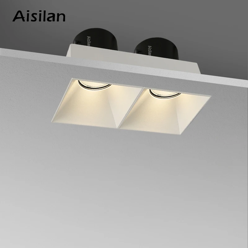 Aisilan LED recessed downlight frameless square double head detachable replaceable module anti glare built-in spot light